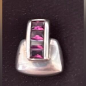 Sterling silver purse pendant with baguette faceted rhodonite garnets